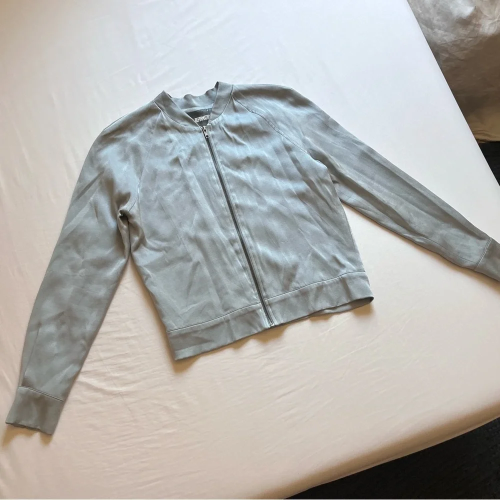 REFORMATION‎ light dusty blue satin zip up long sleeve bomber jacket